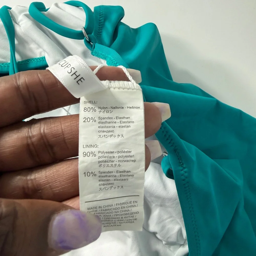 Cupshe Teal Ruched V-Neck One Piece Swimsuit Adjustable Straps NWT Large‎